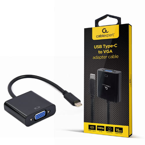 Cablexpert Usb Type C To Vga Adapter Cable 15 Cm Black Retail Pack