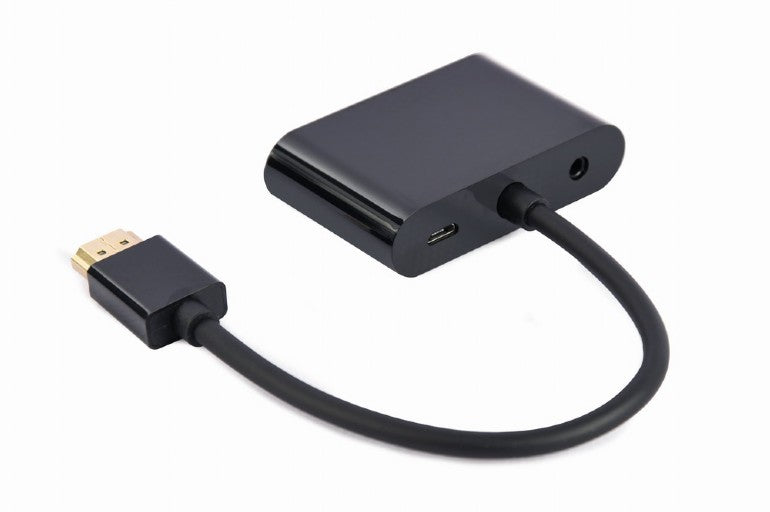 CÂBLE ADAPTATEUR CABLEXPERT HDMI MÂLE VERS HDMI FEMELLE+VGA FEMELLE+AUDIO NOIR EMBALLAGE DE DÉTAIL