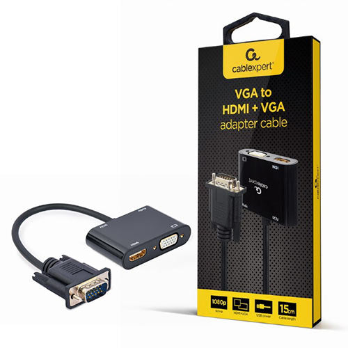 Cablexpert Vga To Hdmi+Vga Adapter Cable 0,15 M Black Retail Pack