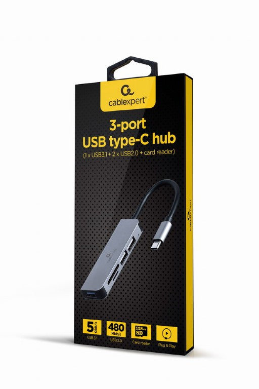 Cablexpert Usb Type C 3 Port Usb Hub With Card Reader