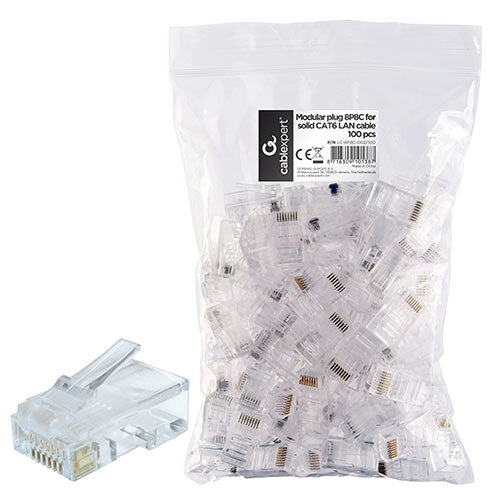 Cablexpert Modular Plug 8 P8 C For Solid Cat6 Lan Cable 100 Pcs/Bag