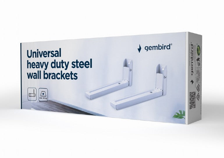 Gembird Universal Heavy Duty Steel Wall Brackets 30 Kg White