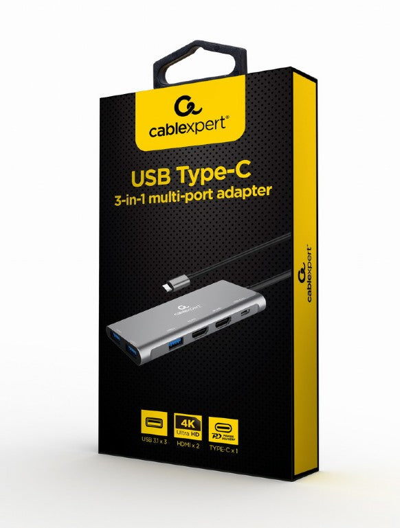 Cablexpert Usb Type C 3 In1 Multi Port Adapter (Hub+Hdmi+Pd)