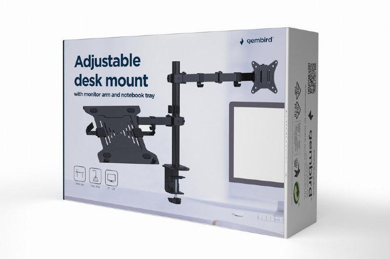 Gembird Adjustable Desk Mount With Monitor Arm And Notebook Tray