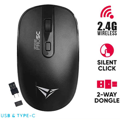 Alcatroz Wireless Two Way Dongle (Usb+Type C) Silent Mouse Black