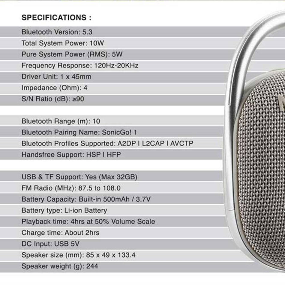 Sonic Gear Bt5.3 Portable Wireless Speaker With Fm Grey