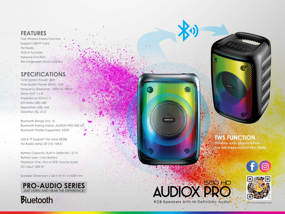 SONIC GEAR RGB SPEAKER WITH HD AUDIO 'AUDIOX PRO 500' RMS 10W