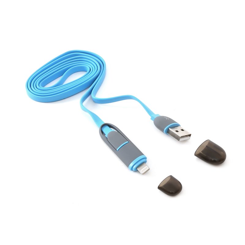 Platinet Usb Universal Cable 2 In 1 Micro Usb & Lightning Plugs Blue Retail Pack