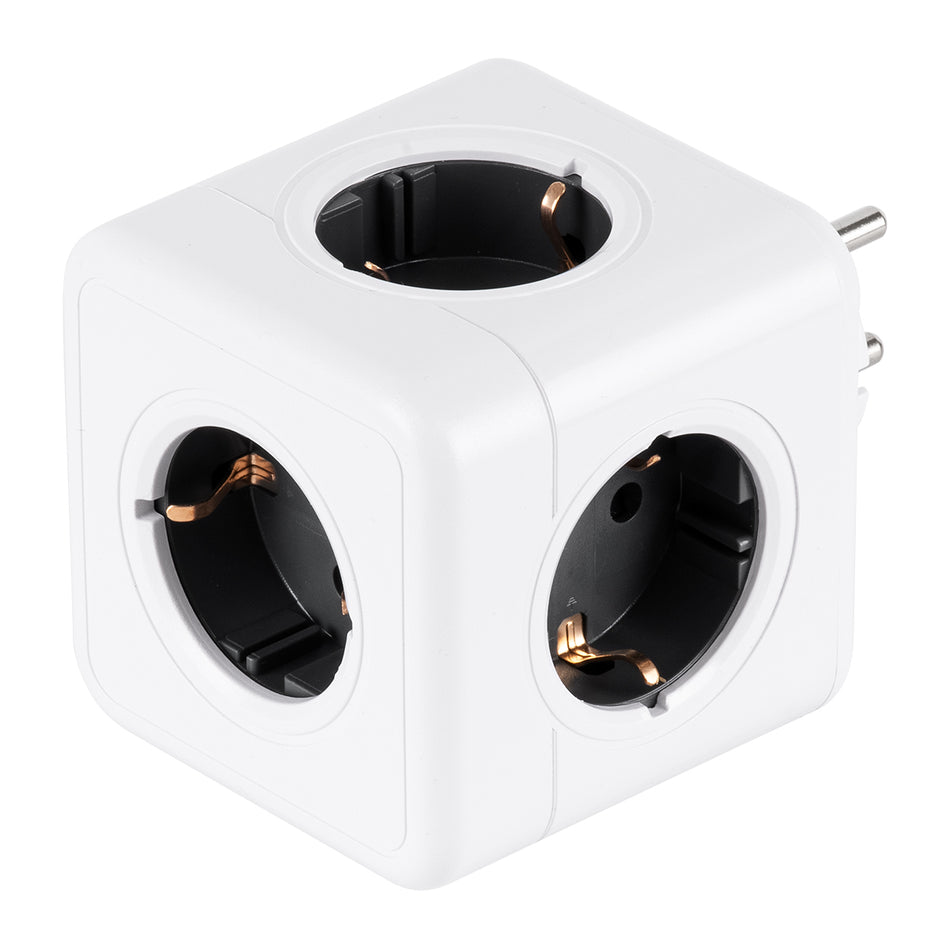 GLOBOSTAR® POWERCUBE 79627 Πολύπριζο 5 Θέσεων με 5 x EU Schuko Πρίζες Ασφαλείας Childproof AC 220-240V 3680W/16A Max Load IP20 - Λευκό & Γκρι - Μ7.5 x Π11.5 x Υ7.5cm