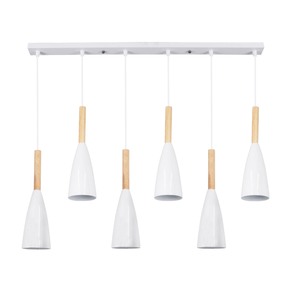 GLOBOSTAR® DILLON 00633 Μοντέρνο Κρεμαστό Φωτιστικό Οροφής με Ντουί 6 x E27 AC 220-240V IP20 - Λευκό & Μπεζ - Μ84 x Π14 x Υ130cm