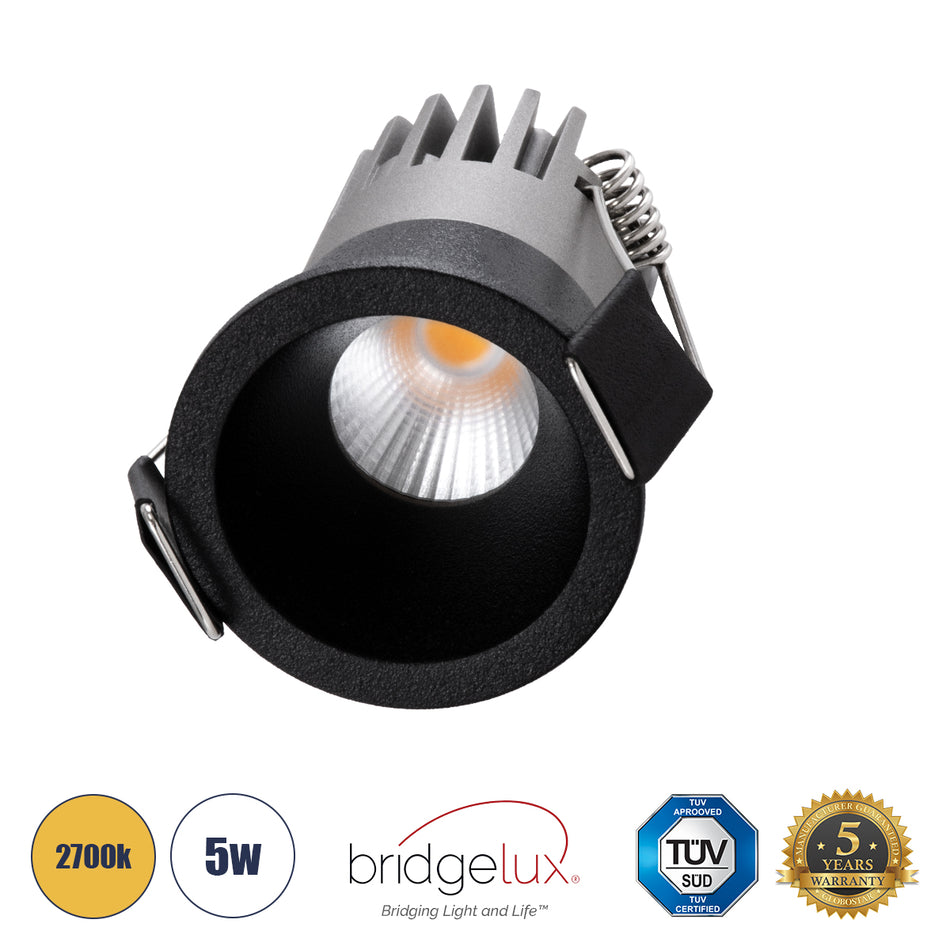 GLOBOSTAR® MICRO-S 60239 Χωνευτό Downlight Σποτ LED 5W 625lm 38° AC 220-240V IP20 Θερμό Λευκό 2700K - Bridgelux COB Chip & TÜV SÜD Driver - Μαύρο Ματ - Μ4 x Π4 x Υ5.9cm / Q3.5cm - 5 Χρόνια Εγγύηση