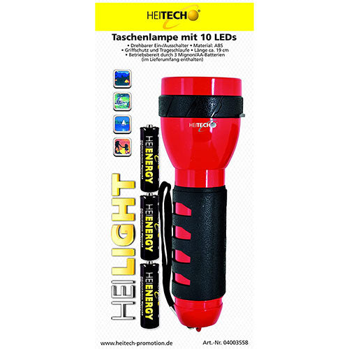 Heitech Flashlight With 10 Led Large 19 Cm Incl. Battery