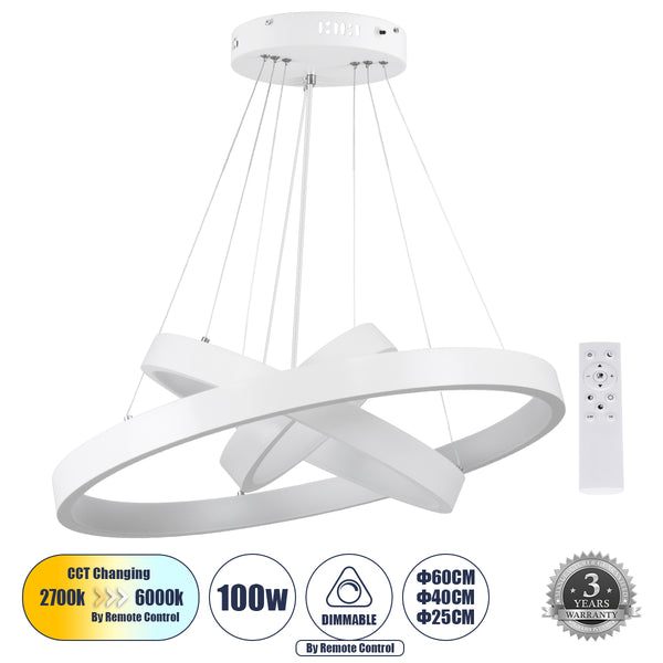 NEMESIS TRIO 61168-DECO Κρεμαστό Φωτιστικό Δαχτυλίδι-Κύκλος LED CCT 100W 12123lm 360° AC 220-240V - Εναλλαγή Φωτισμού μέσω Τηλεχειριστηρίου All In One Dimmable - 3 Years Warranty