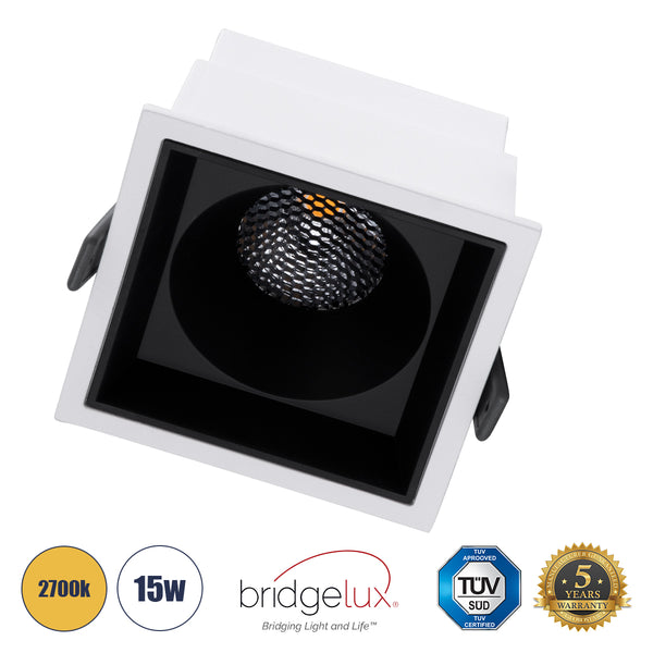 PLUTO-B 60277 Χωνευτό LED Spot Downlight TrimLess Μ10.4xΠ10.4cm 15W 1875lm 38° AC 220-240V IP20 Anti-Glare HoneyComb - Θερμό Λευκό 2700K - Bridgelux COB - 5 Years Warranty