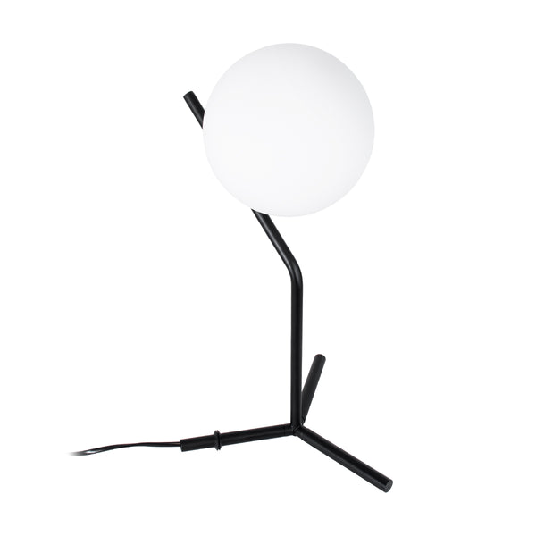 Elfis 01100 Iluminare modernă de iluminare a mesei Portatiff single 1 X E27 Bilă de sticlă albă cu corp negru metalic φ15 x y41cm