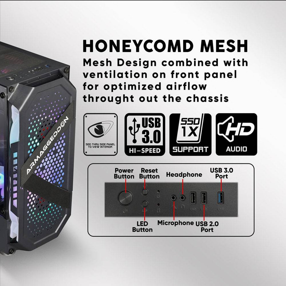 Armaggeddon Gaming Pc Case With 4 Argb Fans Tritron Pro 200 Black