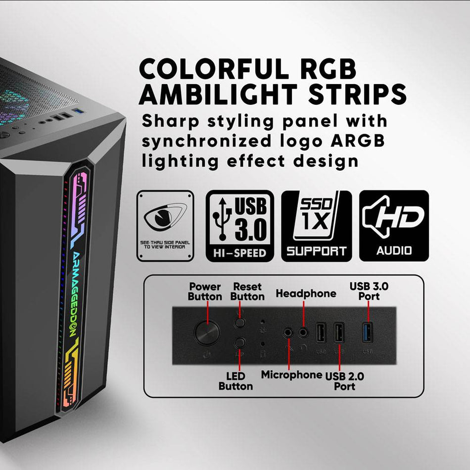 Armaggeddon Gaming Pc Case With 3 Argb Fans Tritron Pro 300 Black