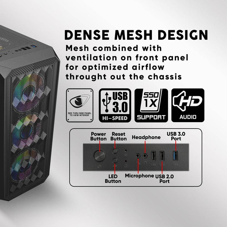 Armaggeddon Gaming Pc Case With 4 Argb Fans Tritron Pro 100 Black