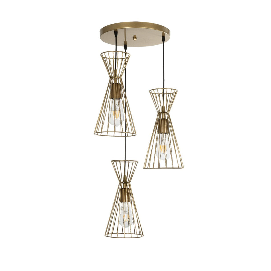 GLOBOSTAR® FLIXIO 201-0126 Vintage Κρεμαστό Φωτιστικό Οροφής με Ντουί 3 x E27 AC 220-240V IP20 - Χρυσό - Μ40 x Π40 x Υ70cm