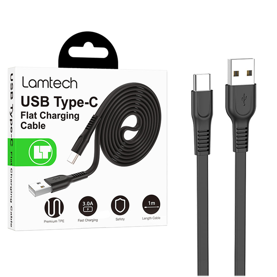 Lamtech Type C 3.0 A Flat Charging Cable 1 M Black