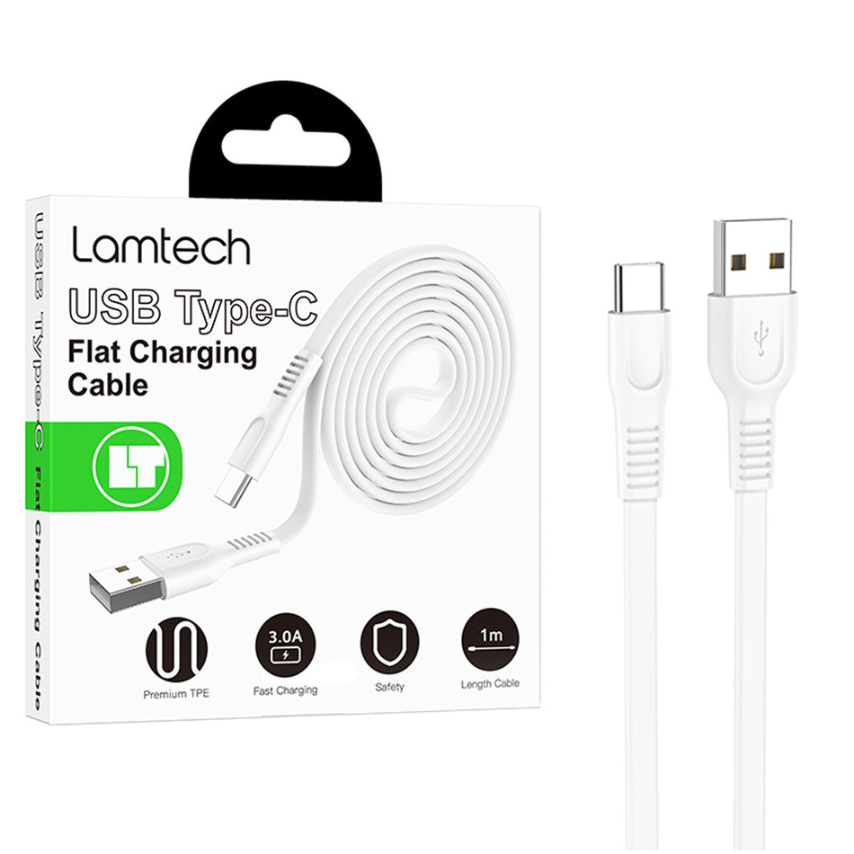 Lamtech Type C 3.0 A Flat Charging Cable 1 M White