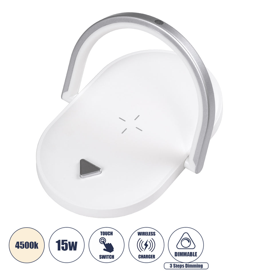 GloboStar® ECLIPSE 76559 Επιτραπέζιο Φωτιστικό Πορτατίφ LED 15W 1200lm 180° AC 220-240V IP20 Φυσικό Λευκό 4500K Dimmable Λευκό Πλαστικό - Μ17 x Π13 x Υ10cm - 2 Xρόνια Εγγύηση