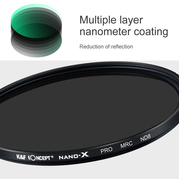 K&F Concept 52mm Nano-X ,Green Coated,Waterproof, Scratch-Resistant, Anti-Reflection ND8 Filter