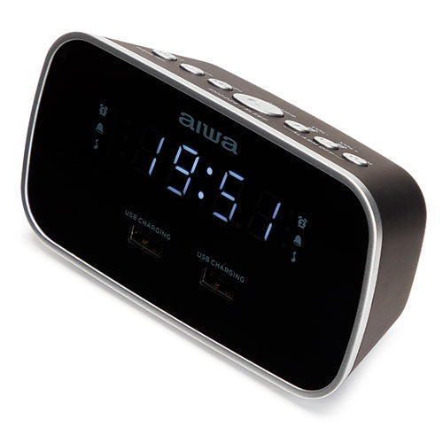Aiwa Dual Alarm Clock Radio With 2 Charging Usb Ports Black