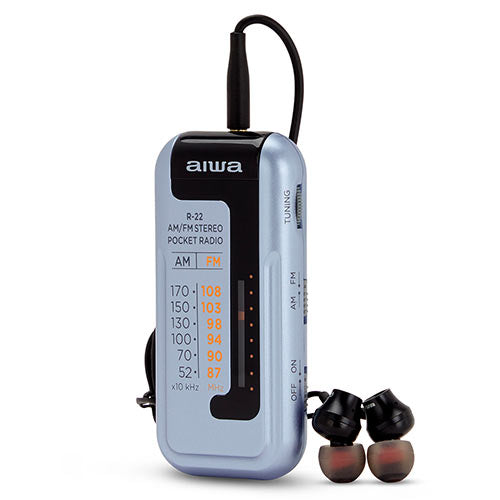 Aiwa Mini Pocket Radio With Earphones Silver