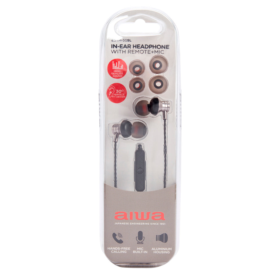 AIWA STEREO 3,5MM IN-EAR WITH REMOTE AND MIC SILVER
