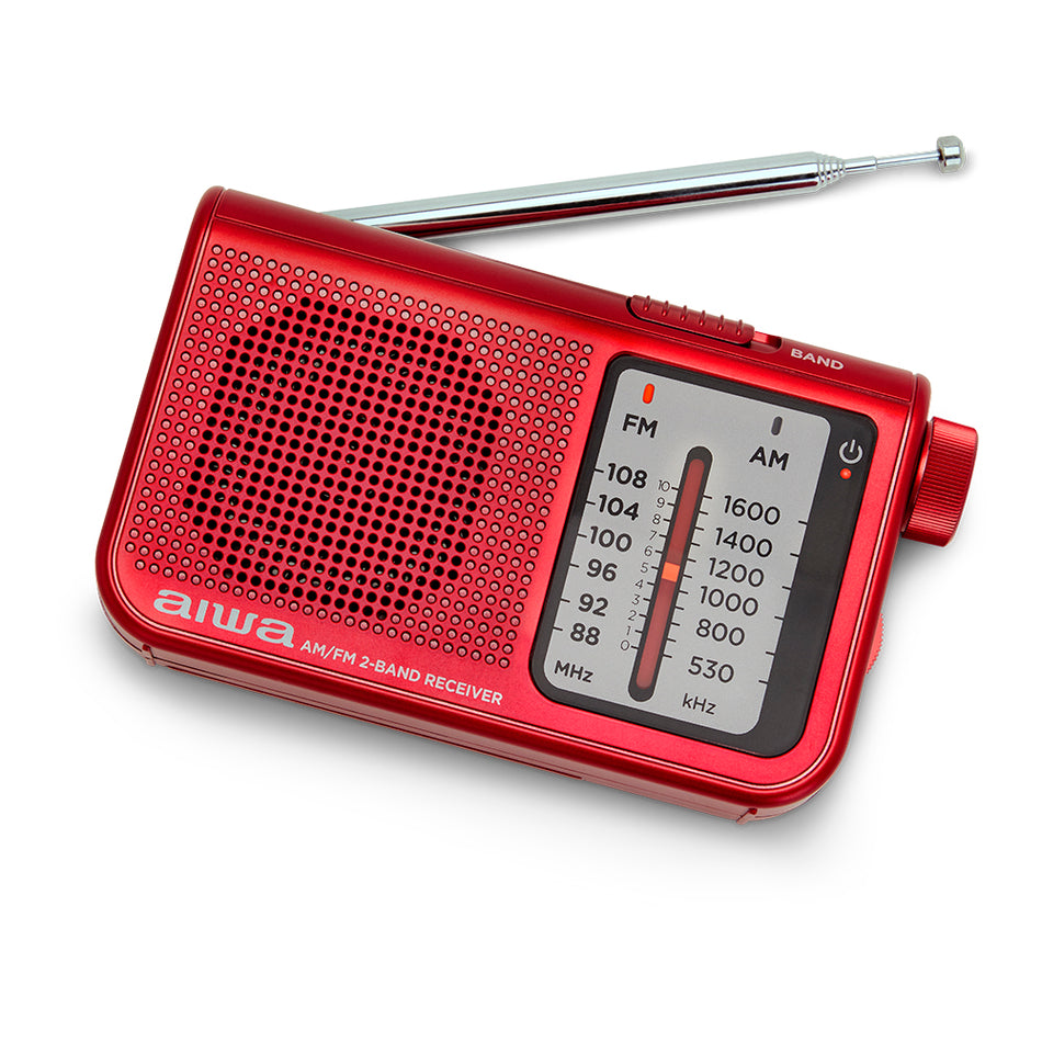 Aiwa Pocket Am/Fm Radio With Dual Analog Tuner Red