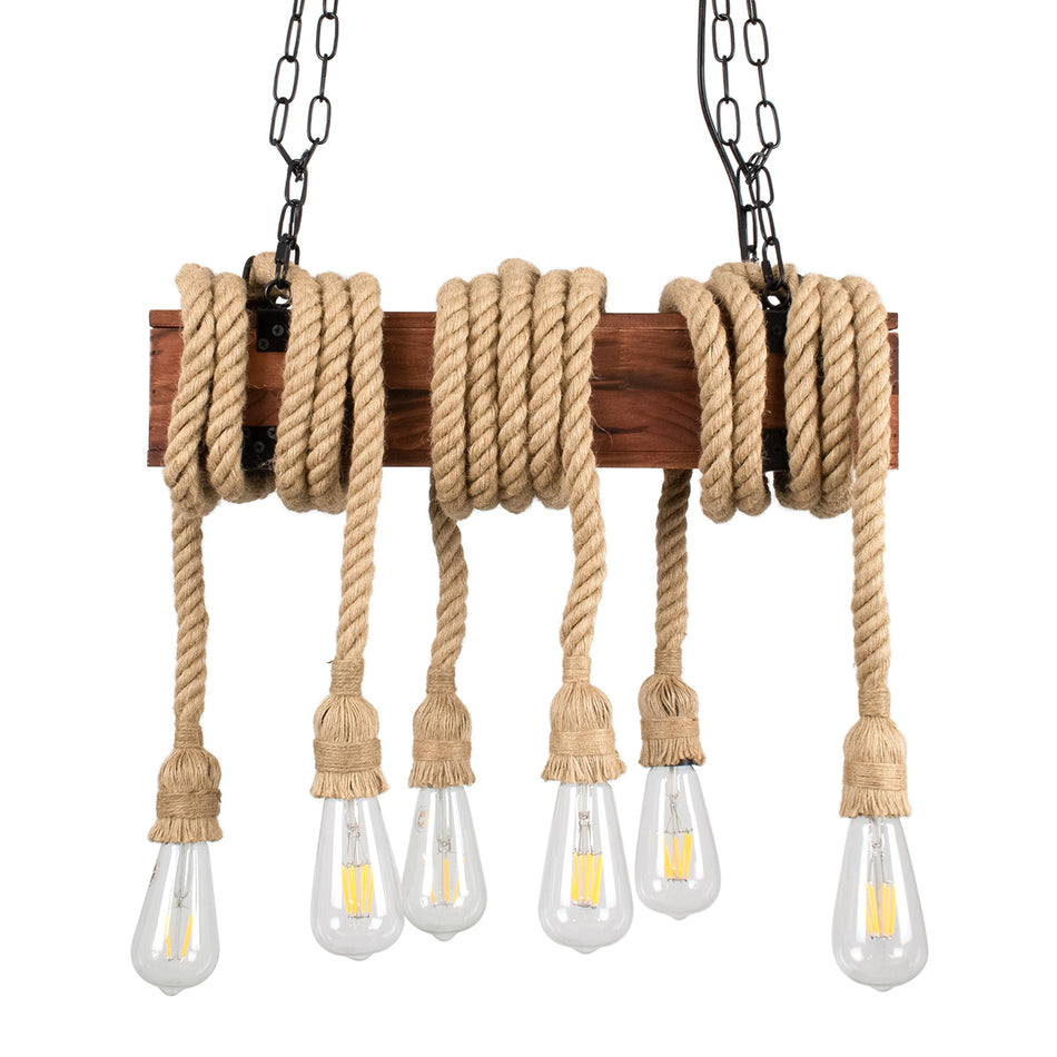 GLOBOSTAR® VIKING 00606 Vintage Κρεμαστό Φωτιστικό Οροφής με Ντουί 6 x E27 AC 220-240V IP20 - Καφέ & Μπεζ - Μ53 x Π11 x Υ220cm