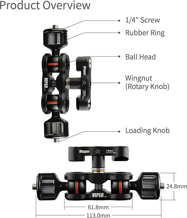 Feelworld Articulating Magic Arm with Double Ballheads 1/4" Screw Monitor Mount