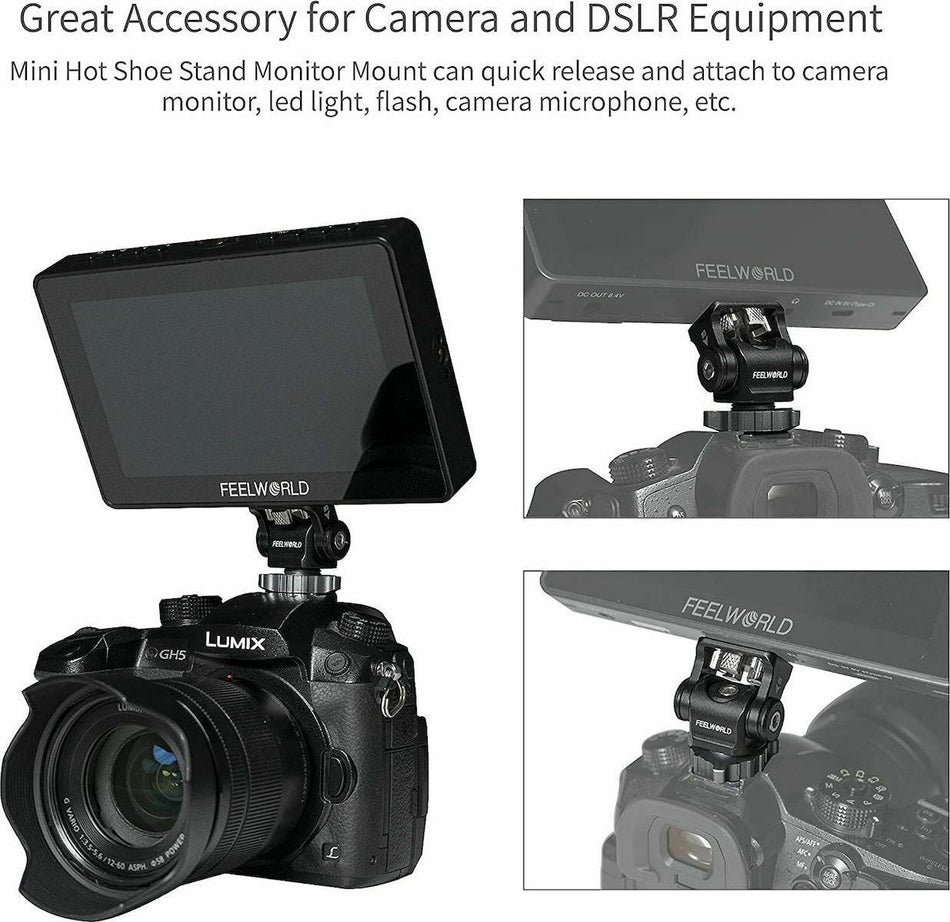 Feelworld Mini Hot Shoe Adapter Camera Monitor Mount 360 Degree Vlogger for DSLR, Microphone, Monitor, Gopro (MountVlogger)