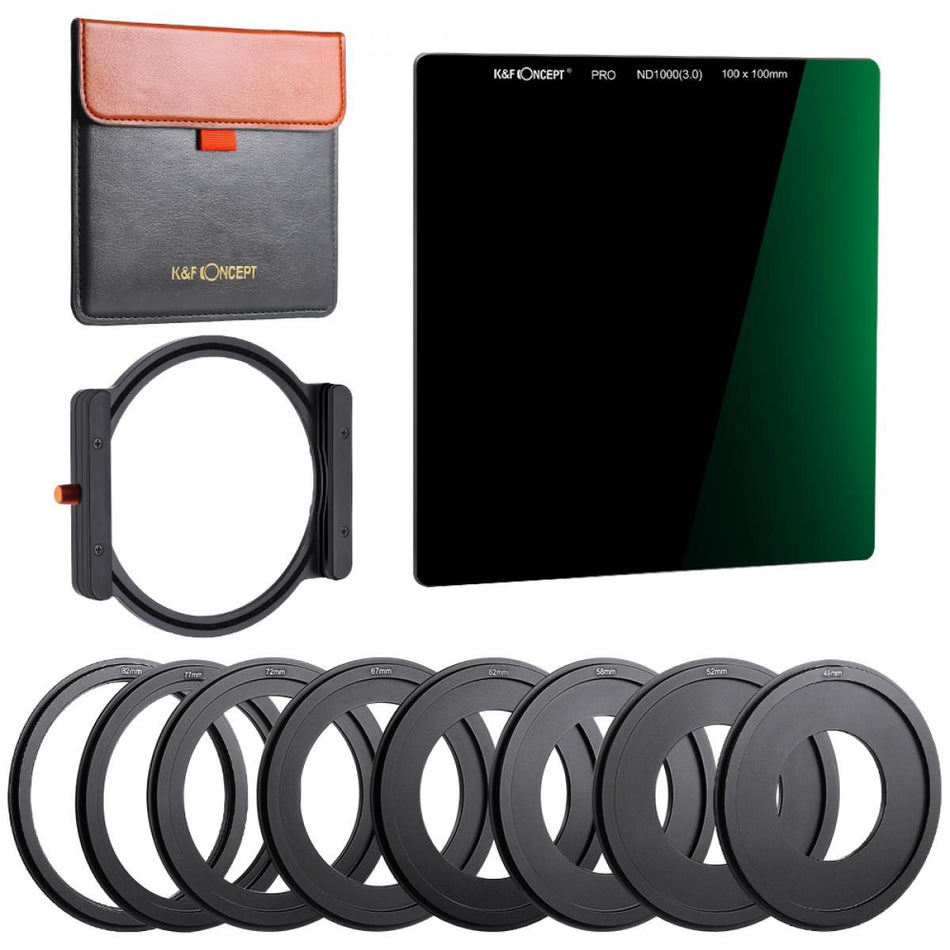 K&F Concept 100x100mm Square Filter Kit ND1000 Square Filter + Metal Filter Holder+8pcs Adapter Rings for DSLR(SKU.1813)