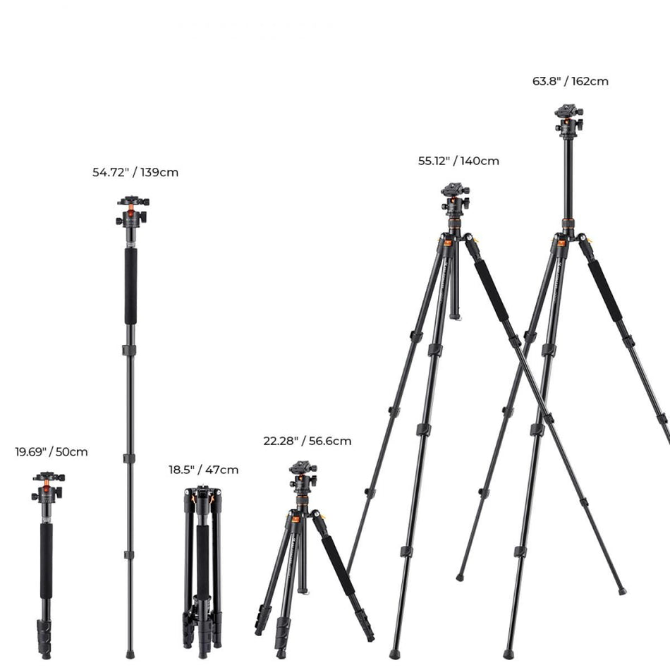 K&F Concept TM2324 Lightweight Travel Tripod Aluminum with 360 Ball Head & Detachable Monopod (KF09.111)