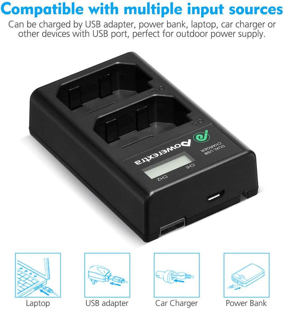 Powerextra DS-FZ100 Dual Battery Charger with USB AC/DC Power Adapter and LCD Display for Sony NP-FZ100 Battery