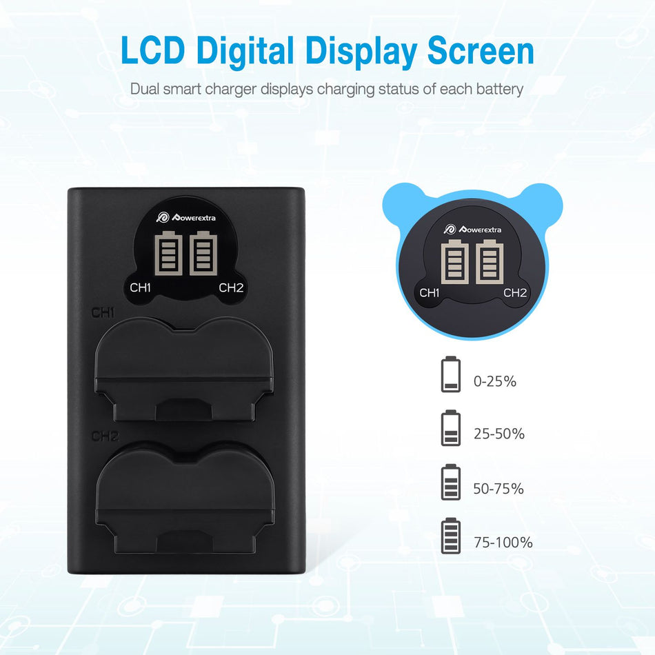 Powerextra FJ-W235 Dual Battery Charger with USB AC/DC Power Adapter and LCD Display for Fujifilm NP-W235 Battery