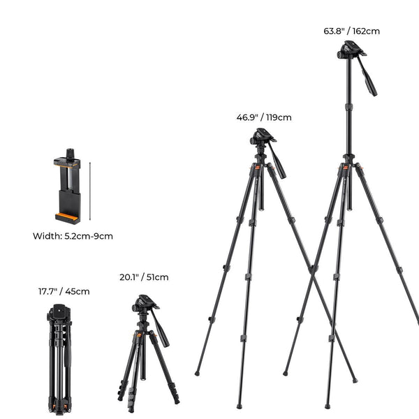 K&F Concept K234A0 Lightweight Aluminum Tripod with Video Head (KF09.115)