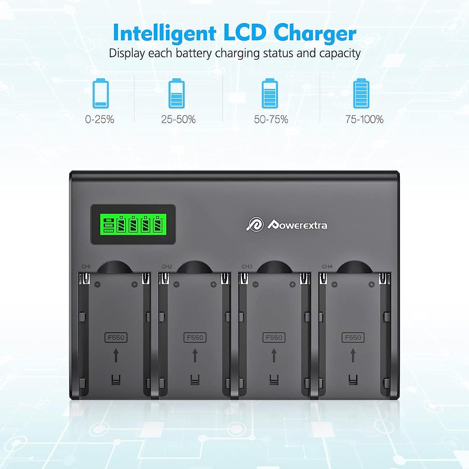 Powerextra PA-SN970 Φορτιστής 4 θέσεων για Μπαταρίες Sony NP-F550, NP-F750, NP-F970