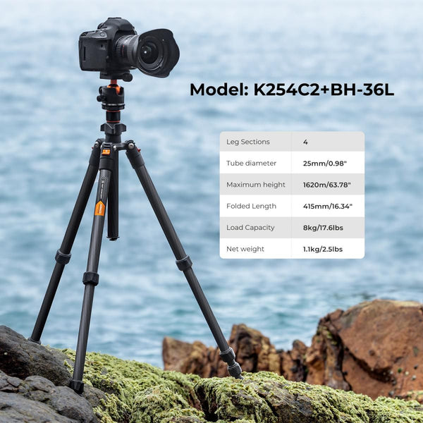 K&F Concept K254C2+BH-36L X-Series Carbon Fiber Tripod with Ball Head (KF09.123)