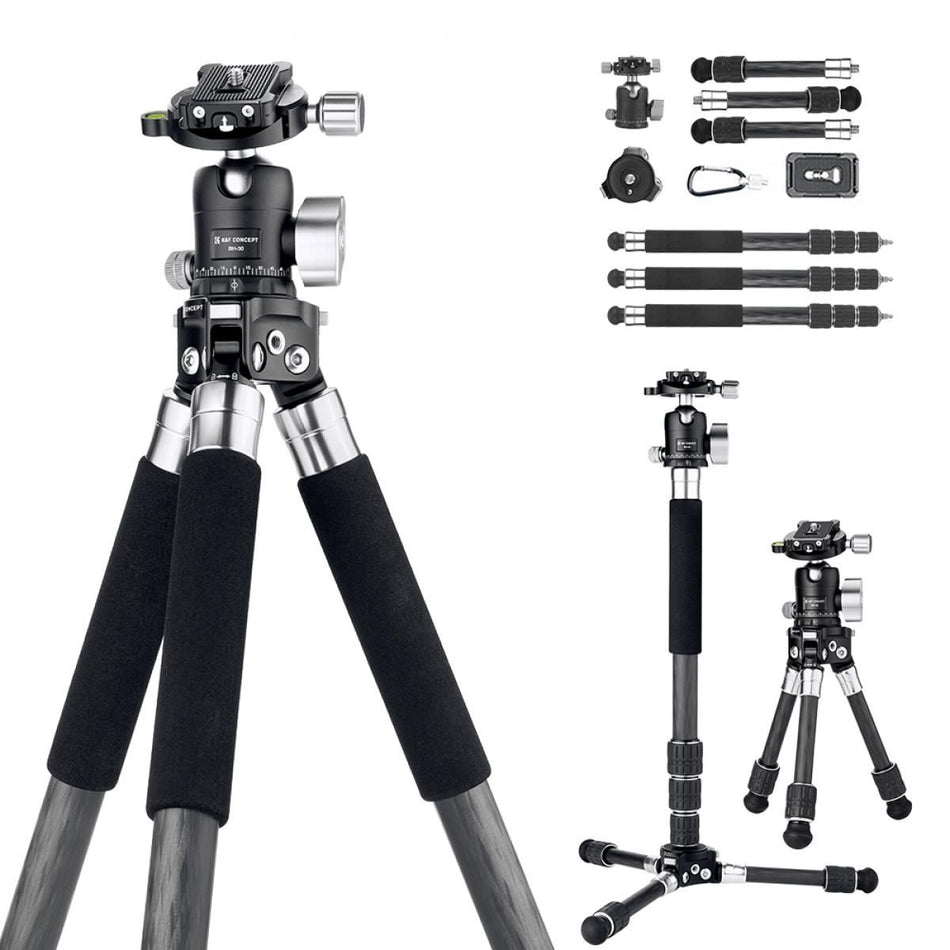 K&F Concept S254C2+BH30 Lightweight Carbon Fiber Tripod, Detachable Monopod, Mini Tripod (KF09.113)