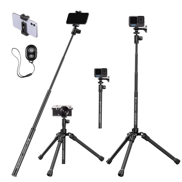 K&F Concept E224A3+BH-18 Aluminum Portable Tripod with Phone Clamp & Bluetooth Shutter Remote Control for Mobile Phones (KF09.120)