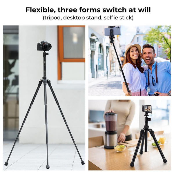 K&F Concept E224A3+BH-18 Aluminum Portable Tripod with Phone Clamp & Bluetooth Shutter Remote Control for Mobile Phones (KF09.120)