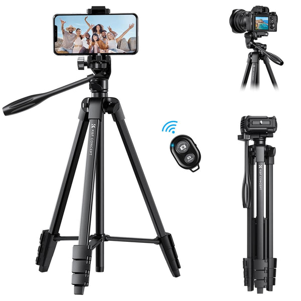 K&F Concept B174A1 Aluminum Travel Tripod with Phone Clamp & Bluetooth Shutter Remote Control for Mobile Phones (KF09.125)