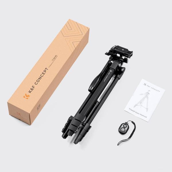 K&F Concept B174A1 Aluminum Travel Tripod with Phone Clamp & Bluetooth Shutter Remote Control for Mobile Phones (KF09.125)