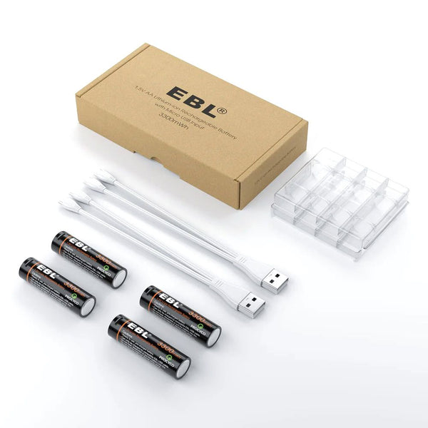 EBL TB-1443 AA Li-ion Επαναφορτιζόμενες Μπαταρίες 3300mAh 1.5V με θύρα Micro USB και καλώδια φόρτισης 4τμχ