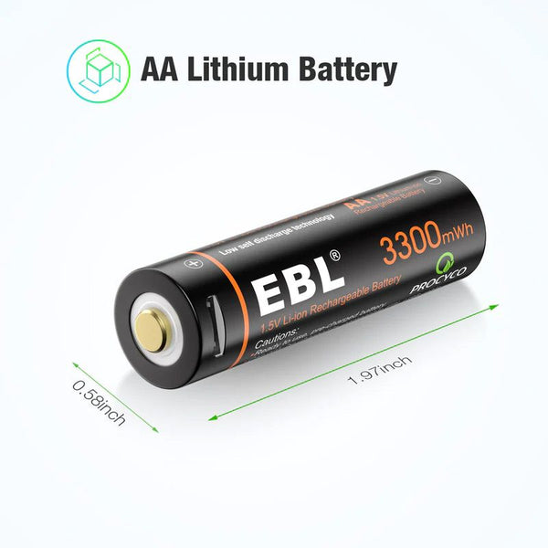 EBL TB-1443 AA Li-ion Επαναφορτιζόμενες Μπαταρίες 3300mAh 1.5V με θύρα Micro USB και καλώδια φόρτισης 4τμχ