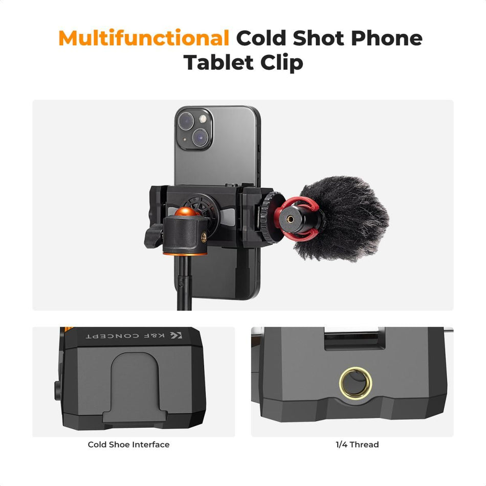 K&F Concept MS20 Phone and Tablet Clamp With Tripod Mount and Cold Shoe KF31.095