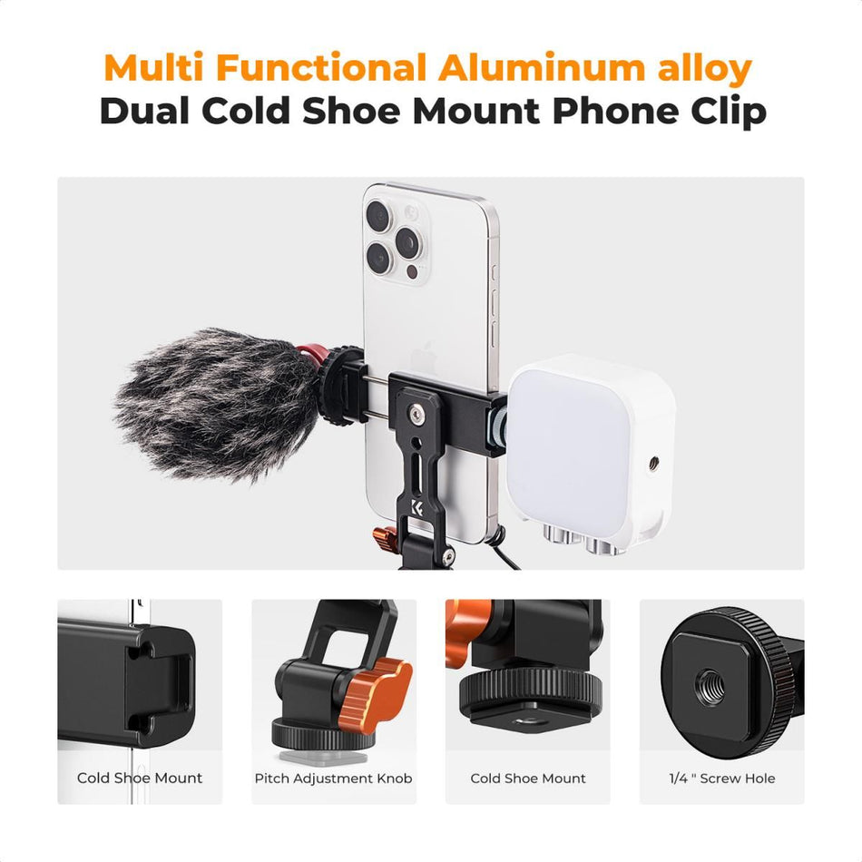K&F Concept KF31.094 Phone Metal Clamp With Tripod Mount and Double Cold Shoe